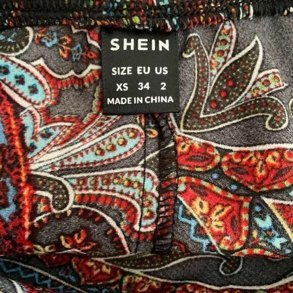 SHEIN Mini Dress Crisscross Tie Back Paisley Orange Red Black Multi Junior XS - Picture 4 of 9